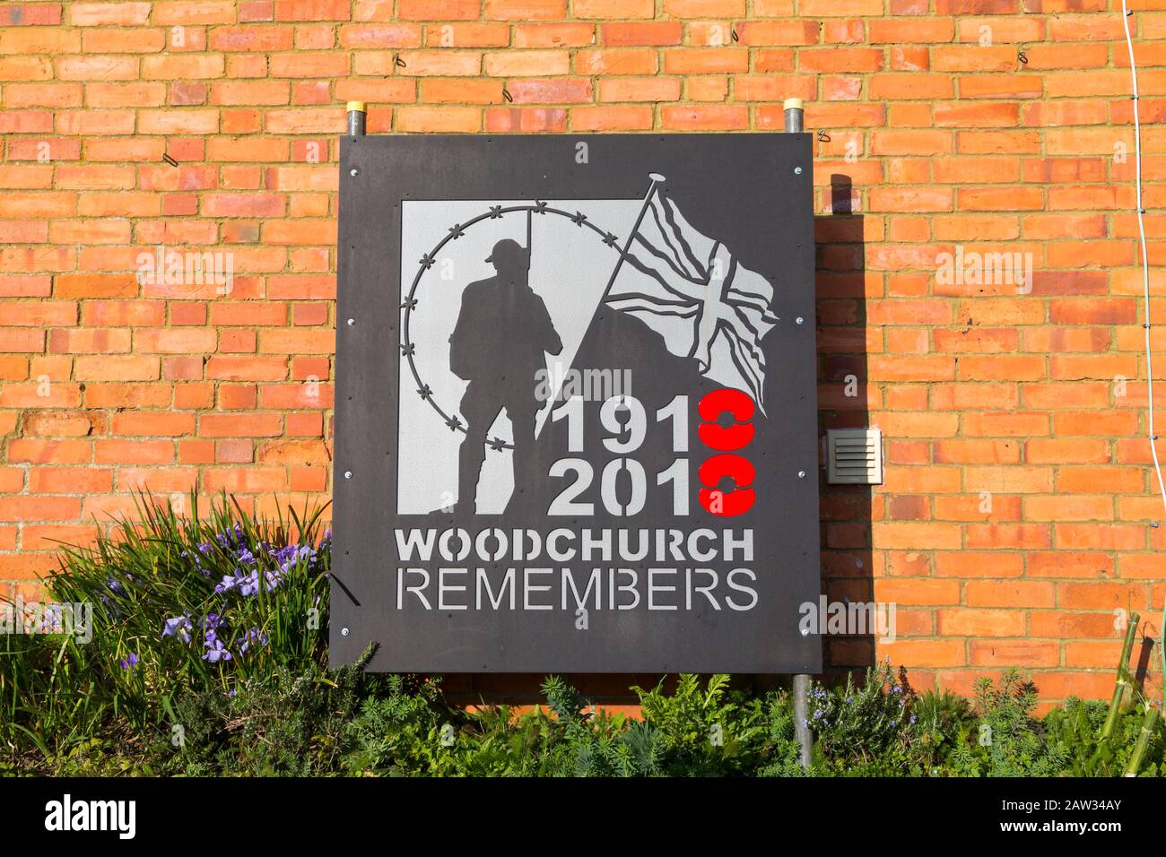 Remembrance day, woodchurch remembers, plaque, kent, uk Stock Photo