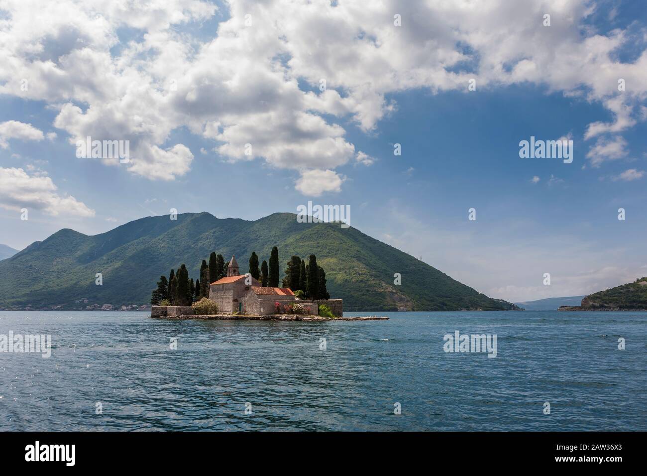 The tiny island of Sveti Đorđe (St. George's Island), with its little Benedictine monastery, Boka Kotorska (aka the Bay of Kotor), Montenegro Stock Photo