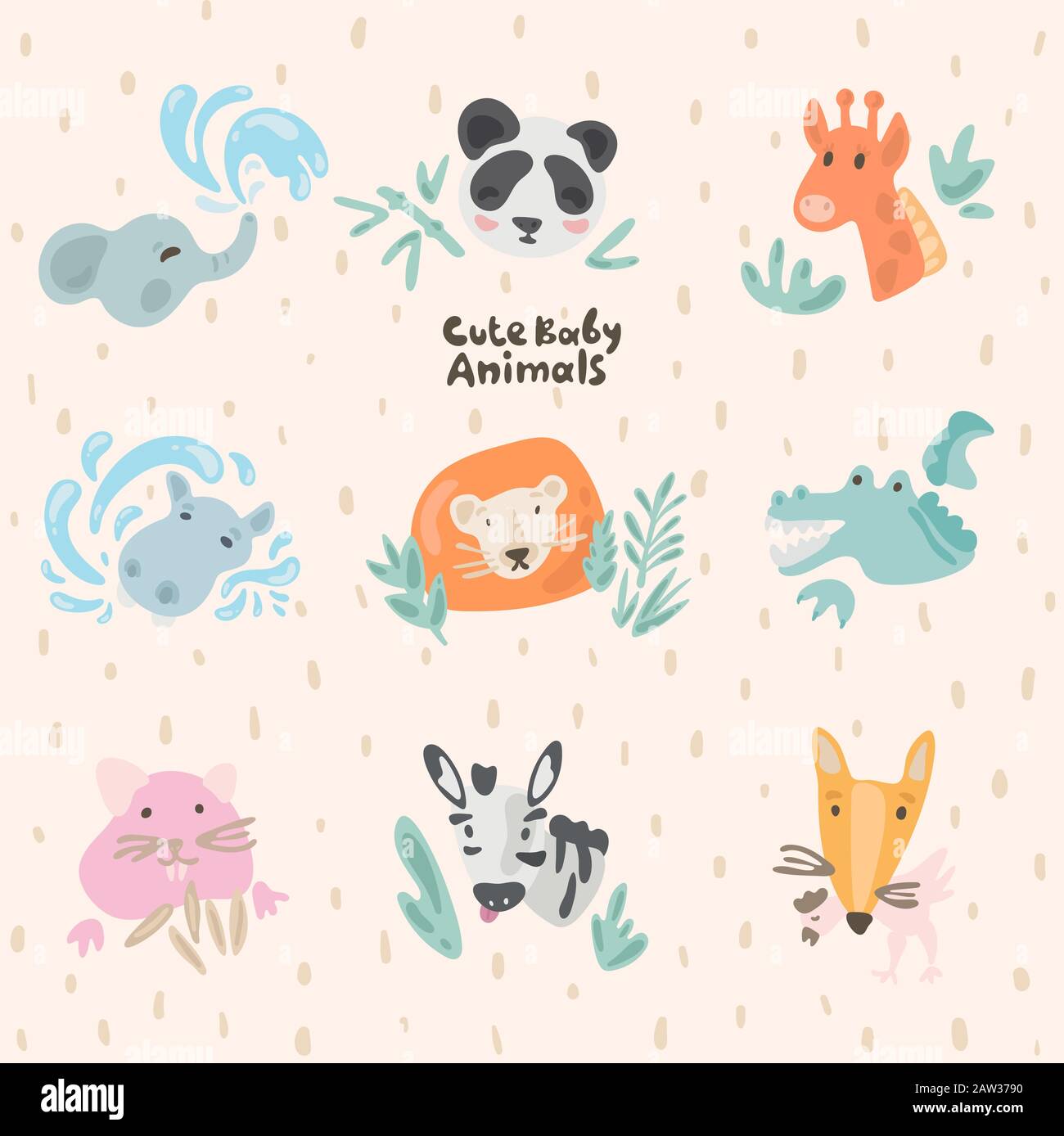 Cute Baby Animals Faces. Kawaii Cartoon Pictures. Doodles Isolated Vector  Set for children. Illustrations for Baby Shower, Nursery ideas, Stickers  Stock Vector Image & Art - Alamy