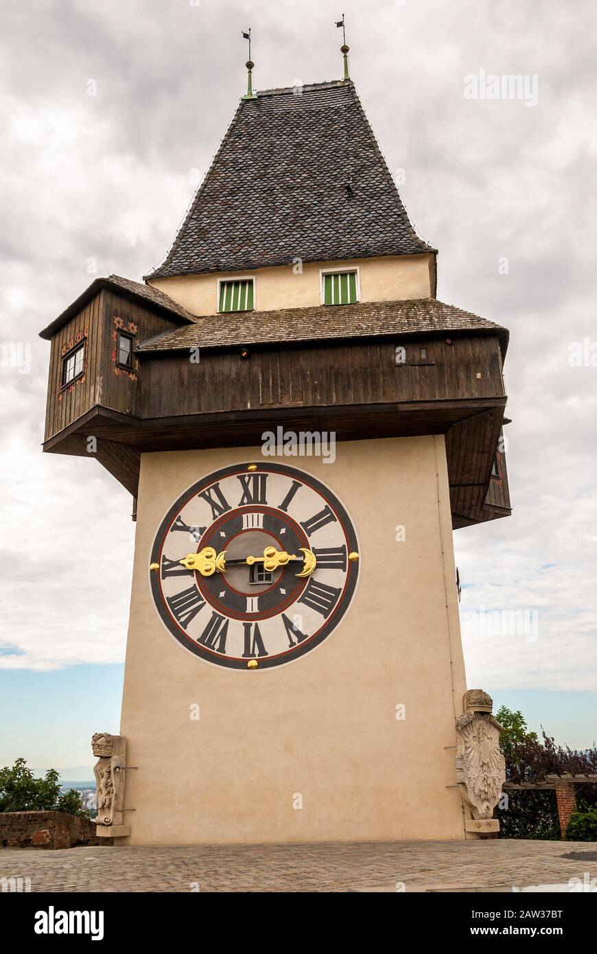 The medieval Clock tower Uhrturm is a symbol of Graz, Austria Stock ...