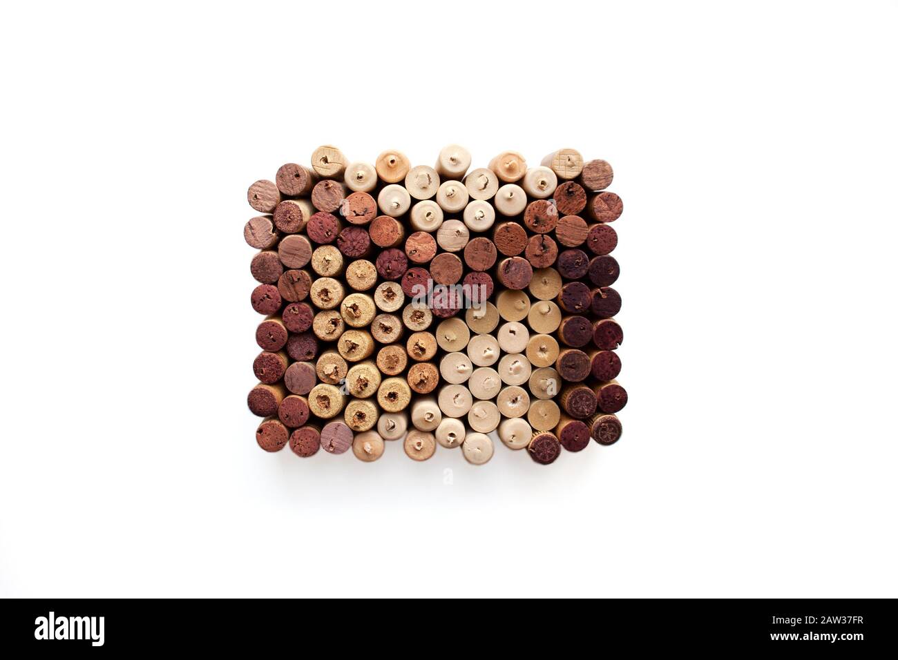 Wine corks envelope composition isolated on white background from a high angle view Stock Photo