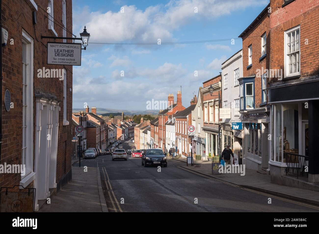 Shops and restaurants in Corve Street, Ludlow, Shropshire, UK Stock Photo