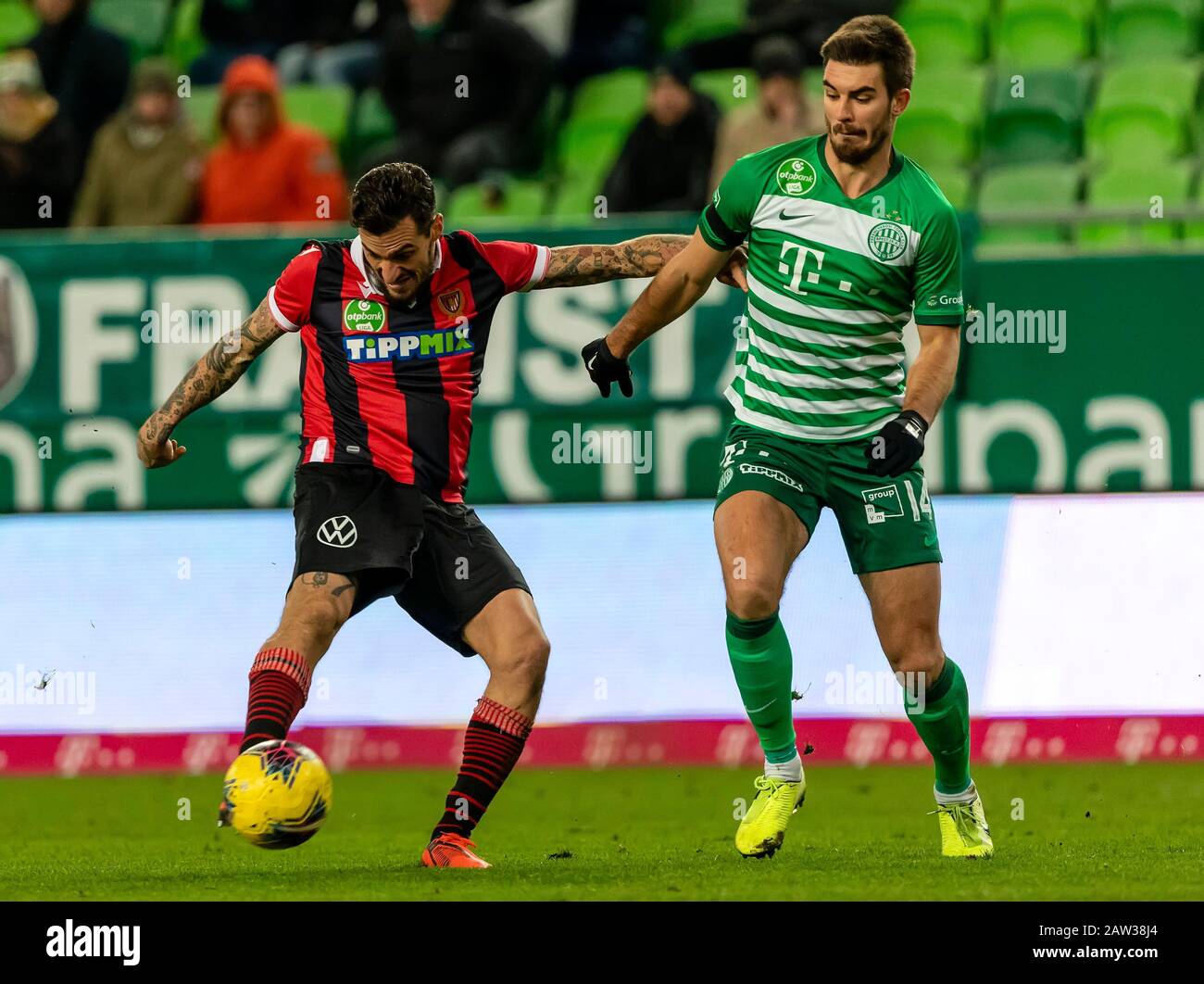 BUDAPEST, HUNGARY - FEBRUARY 15: (l-r) Miha Blazic of Ferencvarosi