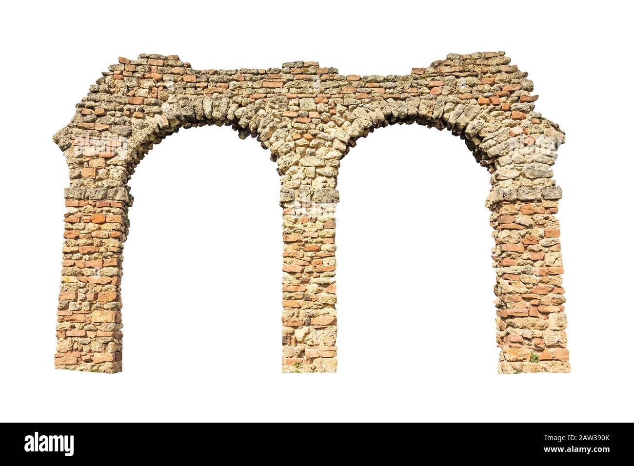 stone arch (remains of an aqueduct), isolated on white background Stock Photo