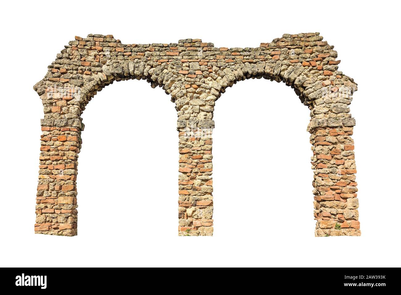 stone arch (remains of an aqueduct), isolated on white background Stock Photo