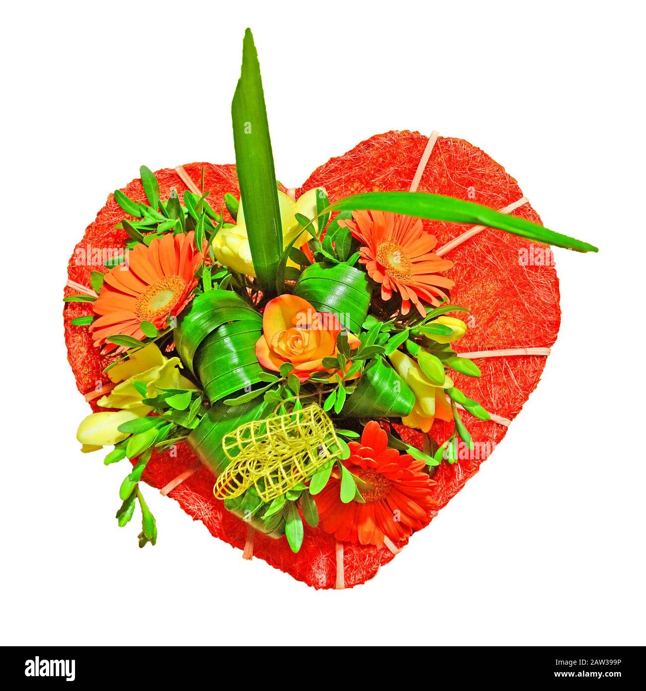 Bouquet of flowers in heart shape form isolated on white background ...