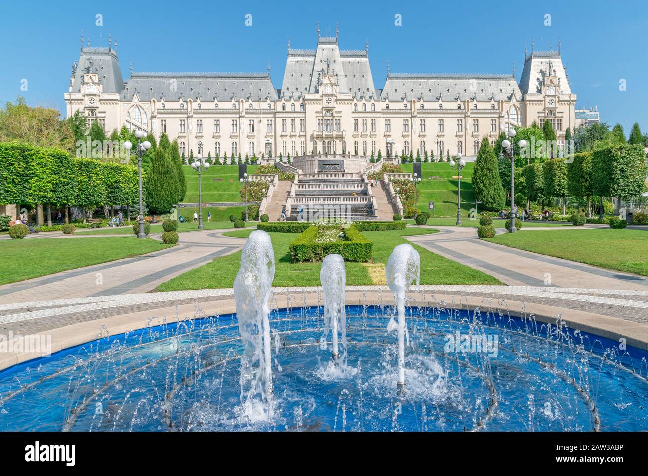 The Palace of Culture in Iasi, Romania. Rearview from the Palas Garden