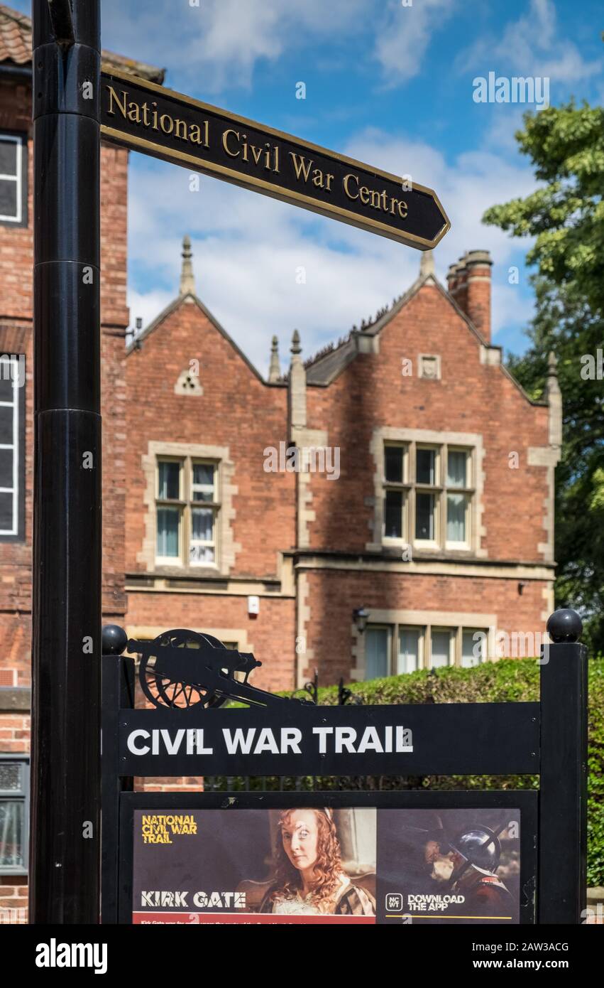 Signage and advertising board for the National Civil War Centre, Newark Upon Trent, Nottinghamshire Stock Photo