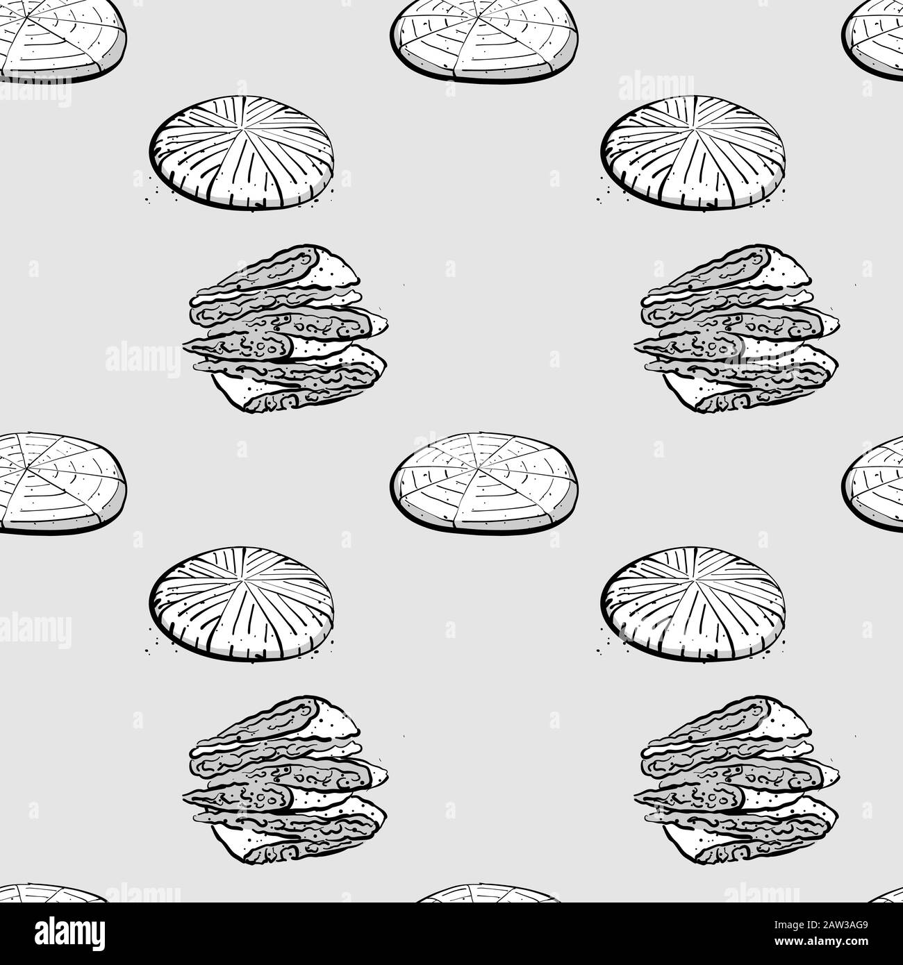 Himbasha seamless pattern greyscale drawing. Useable for wallpaper or any sized decoration. Handdrawn Vector Illustration Stock Vector