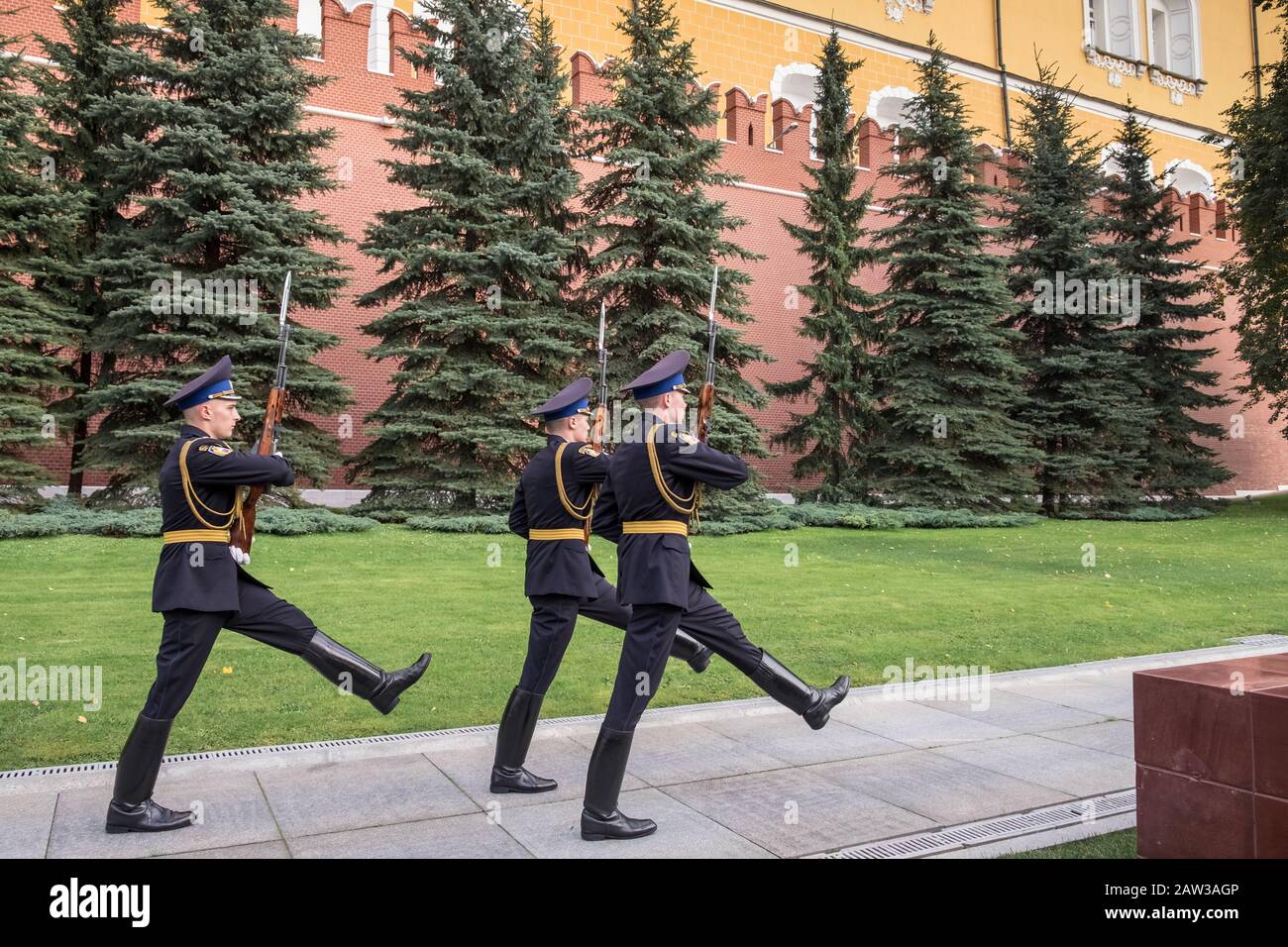 Changing of the guard ceremony at the Tomb of the Unknown Soldier war memorial, Kremlin City, Moscow, Russia. Stock Photo