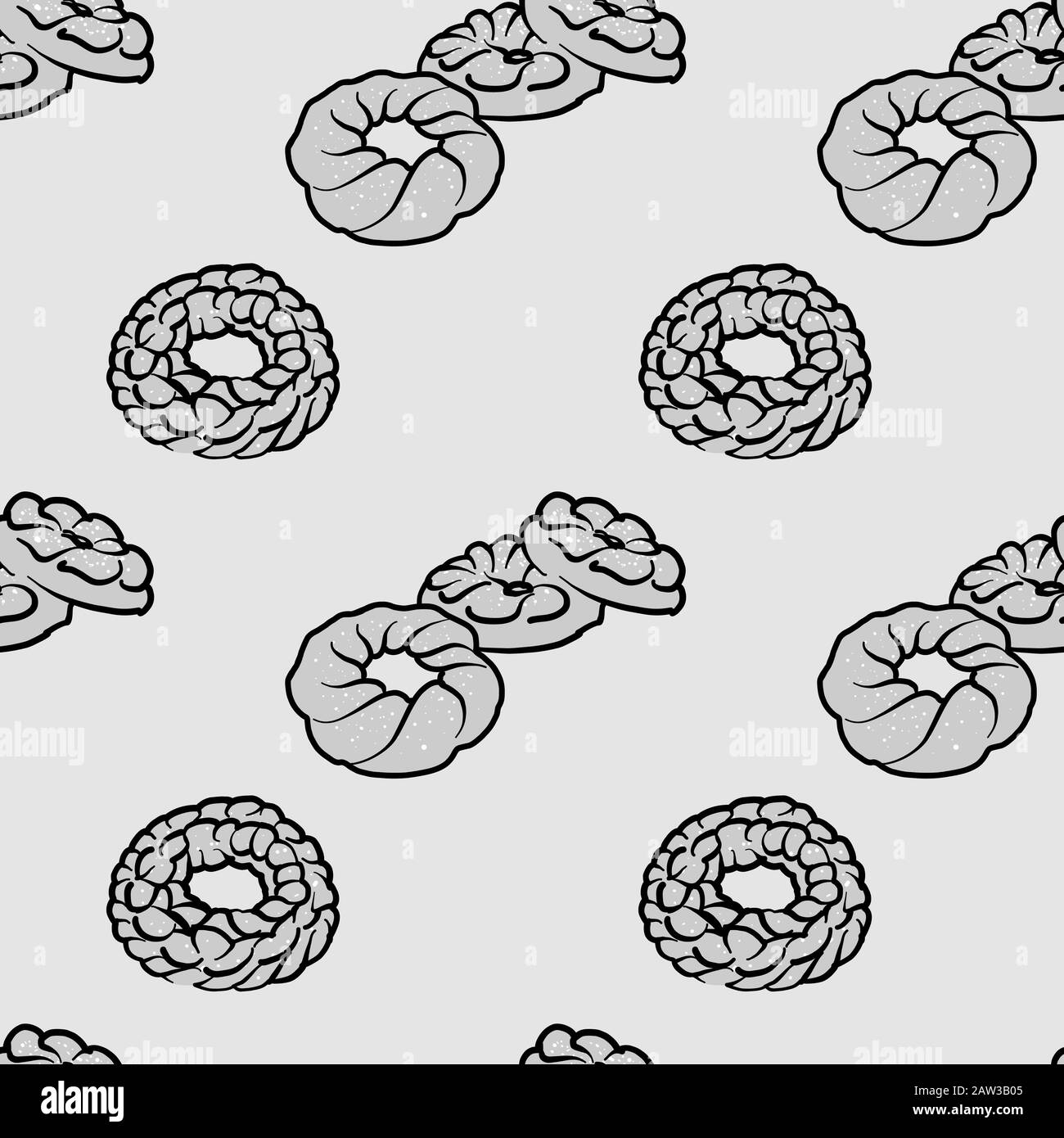 Kalach seamless pattern greyscale drawing. Useable for wallpaper or any sized decoration. Handdrawn Vector Illustration Stock Vector