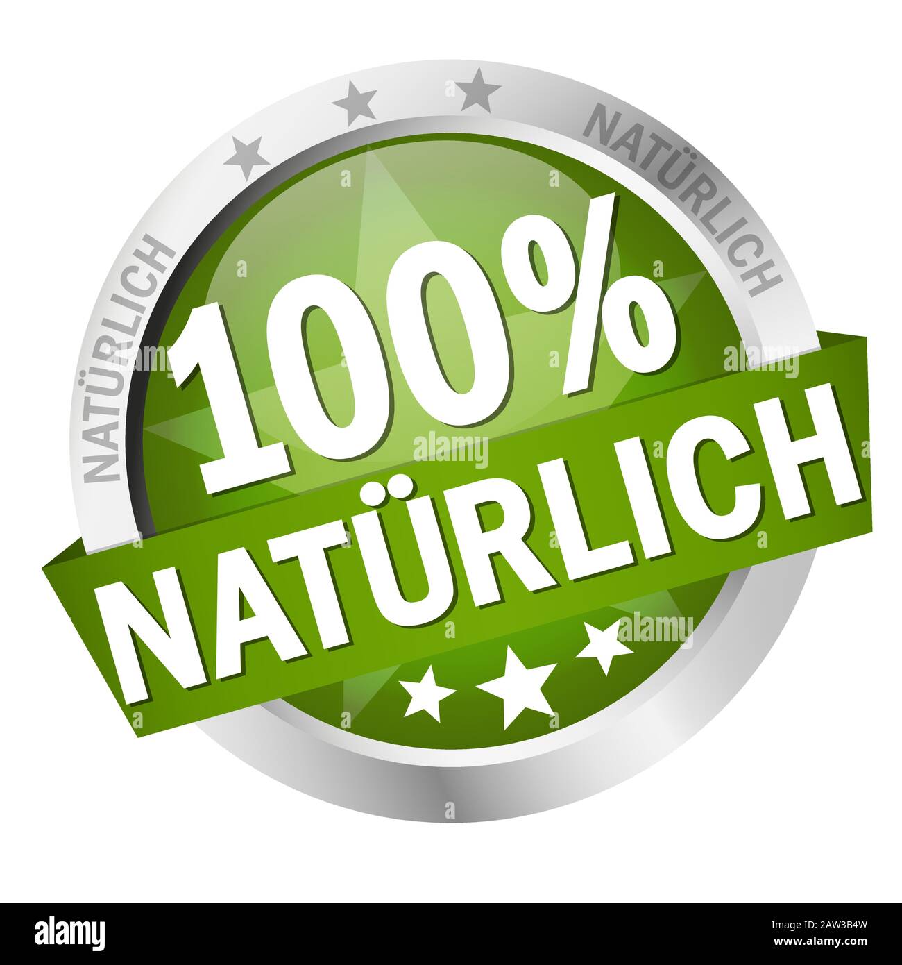 EPS 10 vector with round colored button with banner and text 100% natürlich (in german) Stock Vector