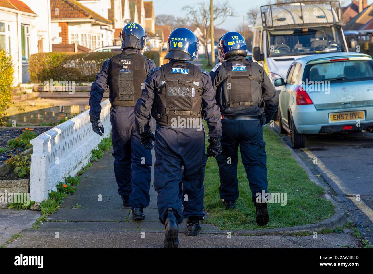 Clacton, Essex, UK. 6th Feb 2020. Essex Police execute County Lines drug dealing search warrants across Essex and London, resulting in a number of arrests and seizure of class a drugs and cash Credit: Ricci Fothergill/Alamy Live News Stock Photo