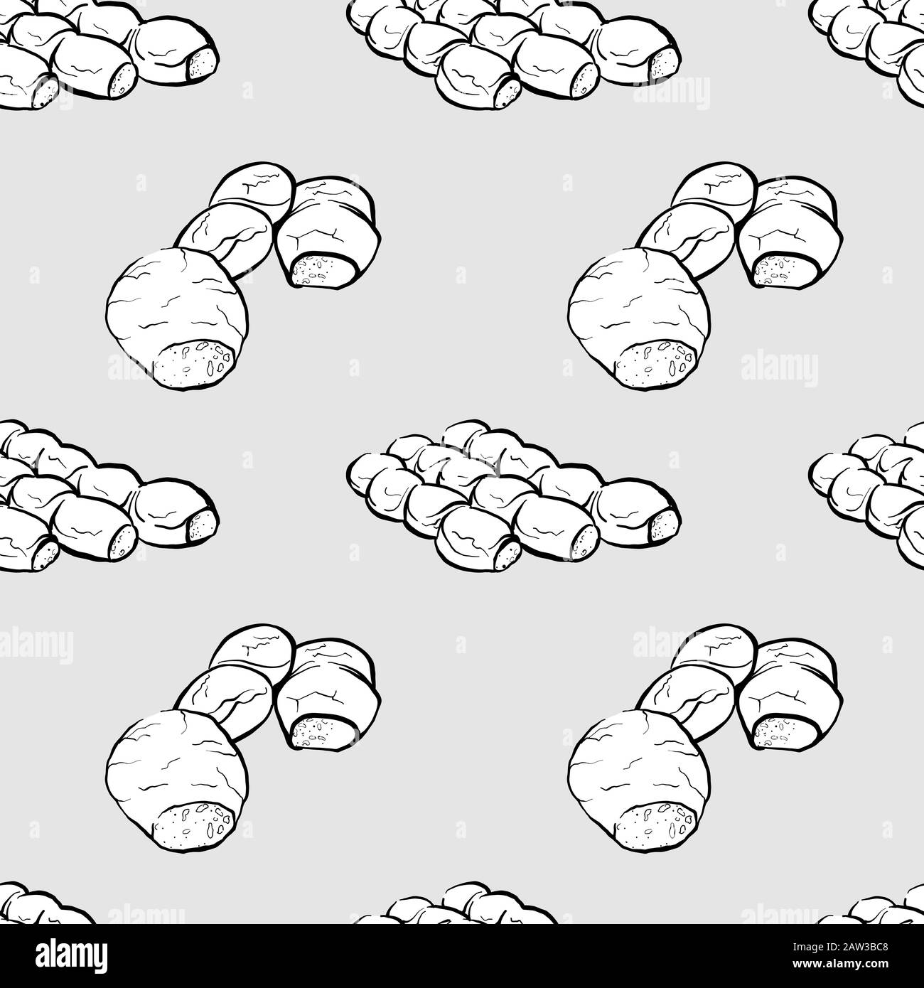 Maltese bread seamless pattern greyscale drawing. Useable for wallpaper or any sized decoration. Handdrawn Vector Illustration Stock Vector