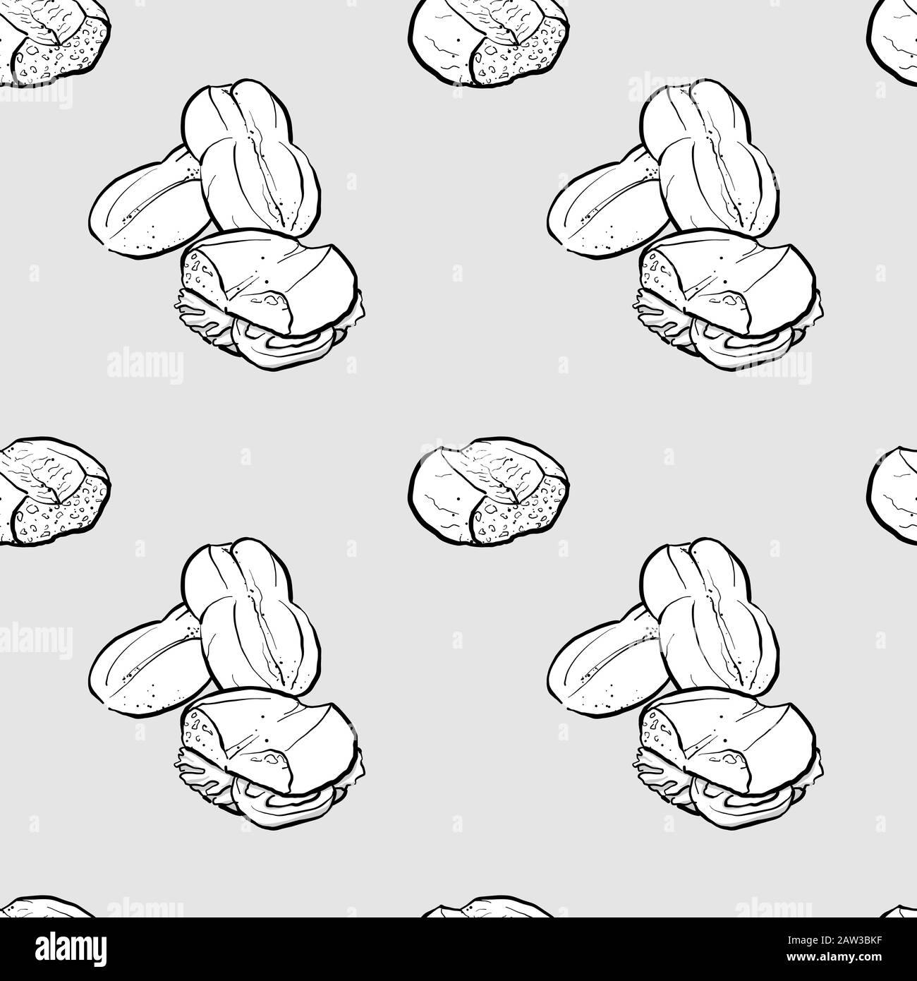 Marraqueta seamless pattern greyscale drawing. Useable for wallpaper or any sized decoration. Handdrawn Vector Illustration Stock Vector
