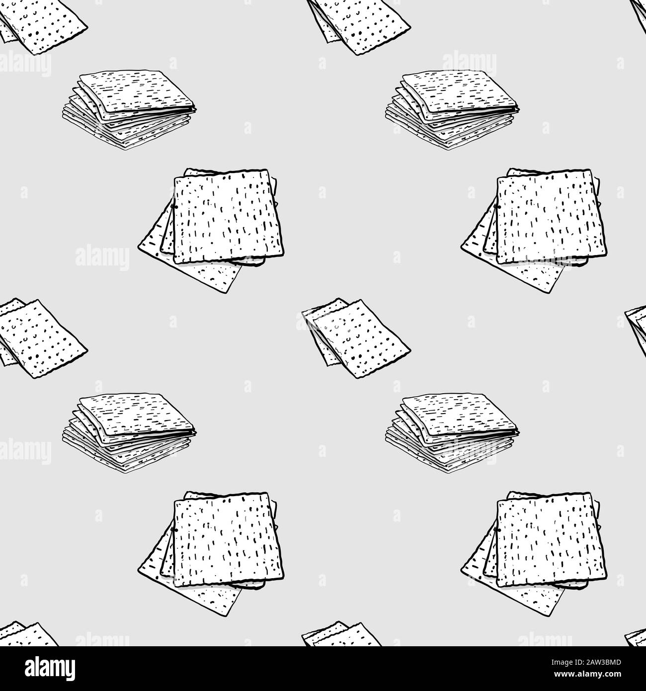 Matzo seamless pattern greyscale drawing. Useable for wallpaper or any sized decoration. Handdrawn Vector Illustration Stock Vector