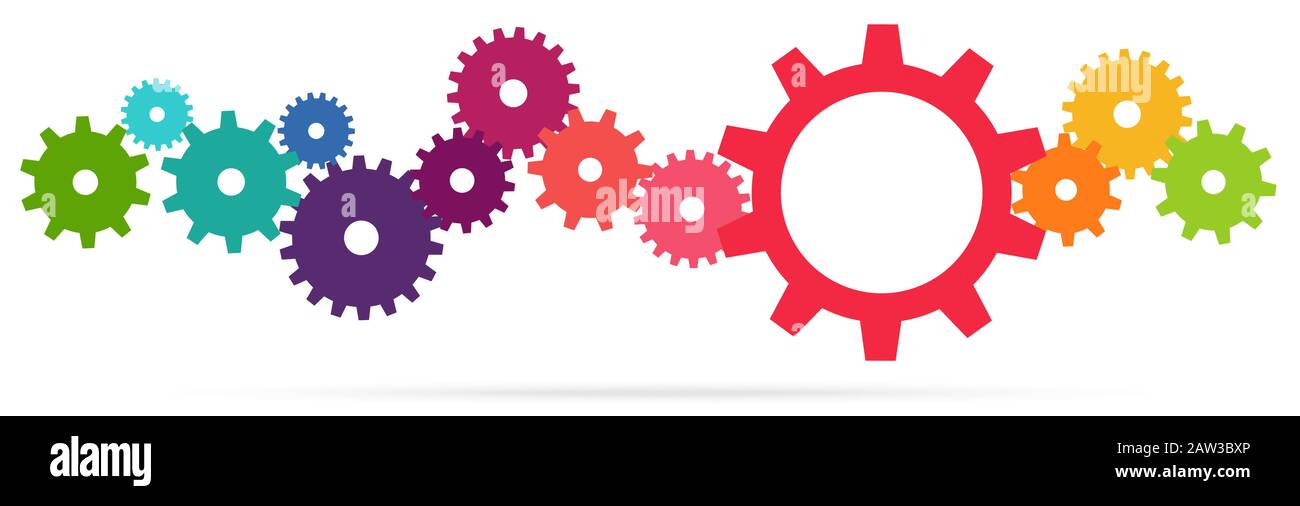 eps vector illustration of colored gears symbolizing cooperation or teamwork process Stock Vector