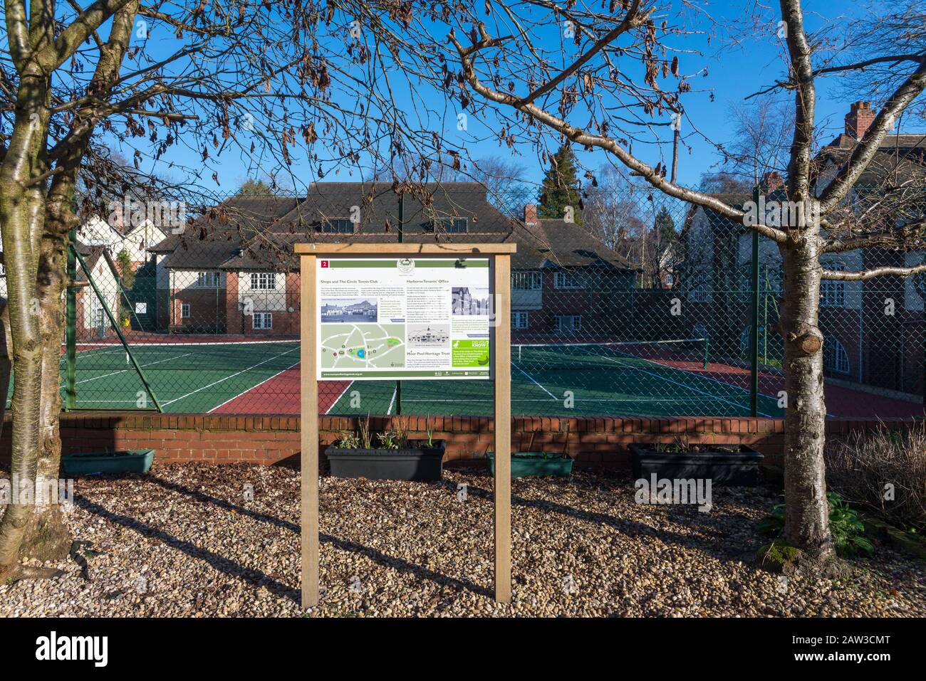 The tennis courts on the Moor Pool Estate which is a garden suburb in Harborne, Birmingham and is a conservation area. Stock Photo
