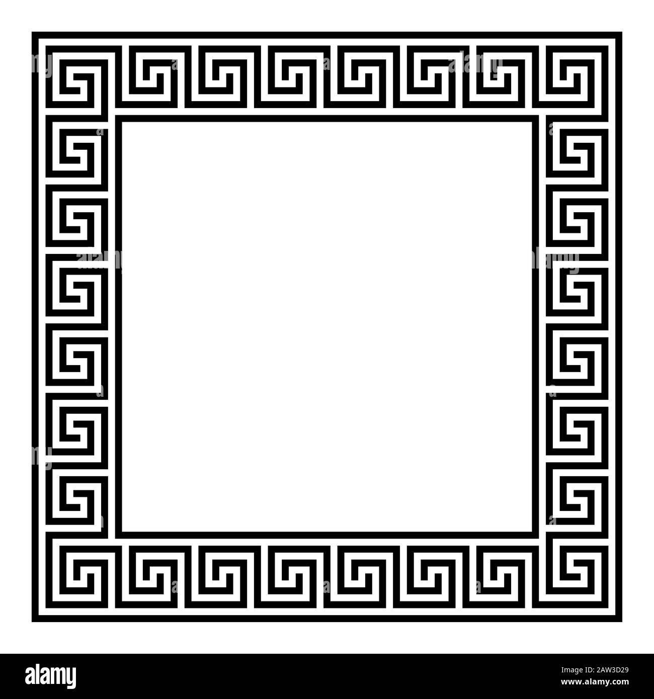 Square framed disconnected meander pattern made of seamless meanders. Meandros. Decorative border with interrupted lines, shaped into repeated motif. Stock Photo