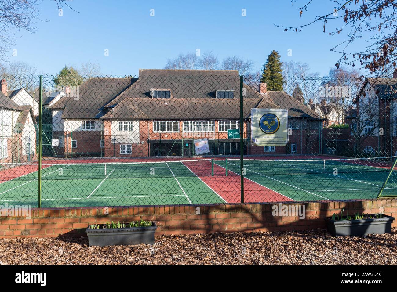 The tennis courts on the Moor Pool Estate which is a garden suburb in Harborne, Birmingham and is a conservation area. Stock Photo