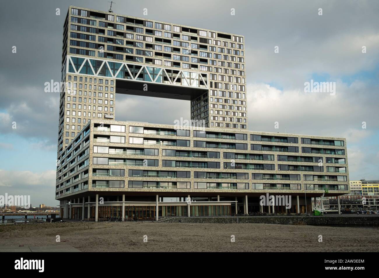 The Pontsteiger, a recently completed apartment, restaurant and hotel  complex in the Amsterdam Houthaven district. Stock Photo