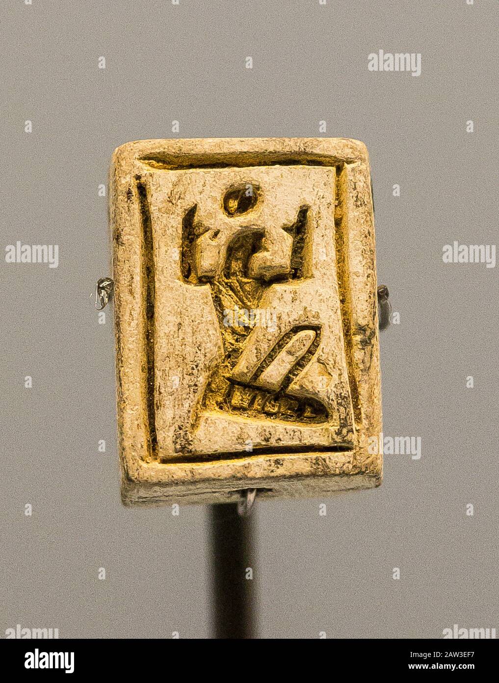 Opening visit of the exhibition “Osiris, Egypt's Sunken Mysteries”. Alexandria, Maritime Museum, small amulette depicting the god Shu. Stock Photo