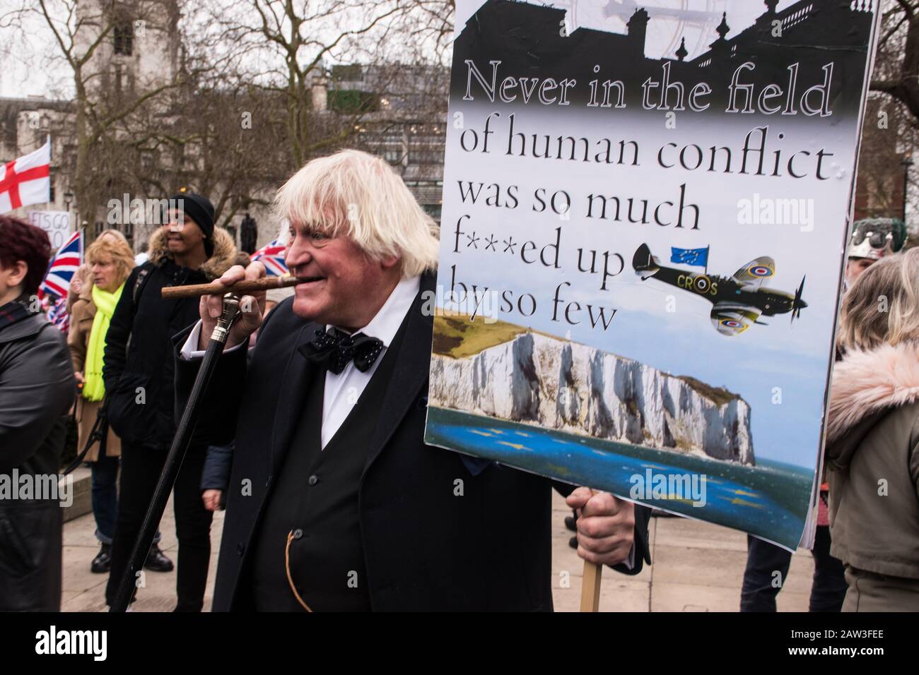 Boris Johnson 'lookalike' on Brexit Day. Stock Photo