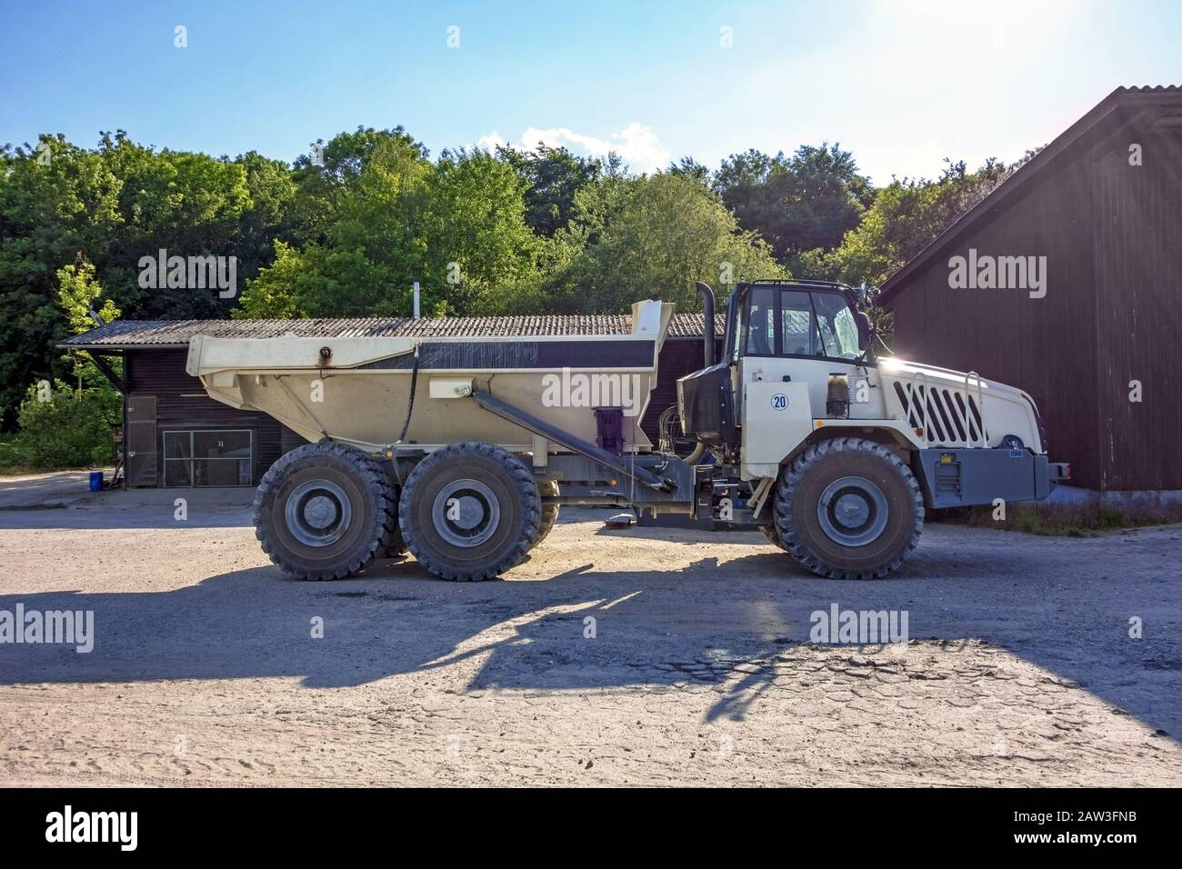 Hagenbach, Germany - May 31, 2014: Large Volvo Terex Truck TA 250 in open pit mining and processing plant for crushed stone, sand and gravel at polder Stock Photo