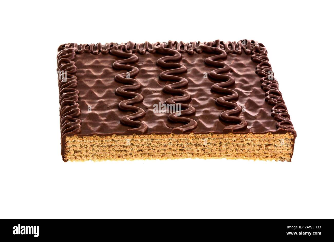 Сhocolate wafers isolated on white background. Pieces delicious chocolate bar.  Chocolate cake. Wafer slice Stock Photo
