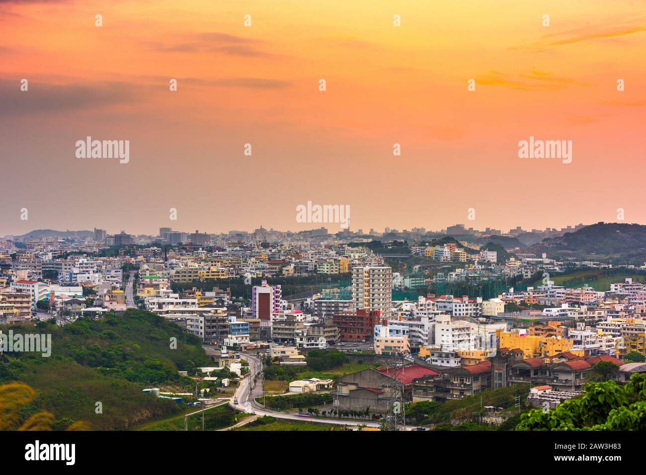 Urasoe, Okinawa, Japan town skyline at twilight. Stock Photo