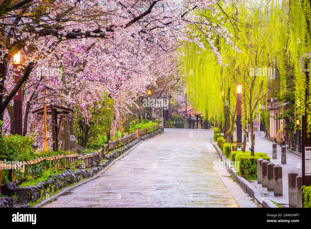 Gion Shirakawa, Kyoto, Japan old town streets in spring. Stock Photo