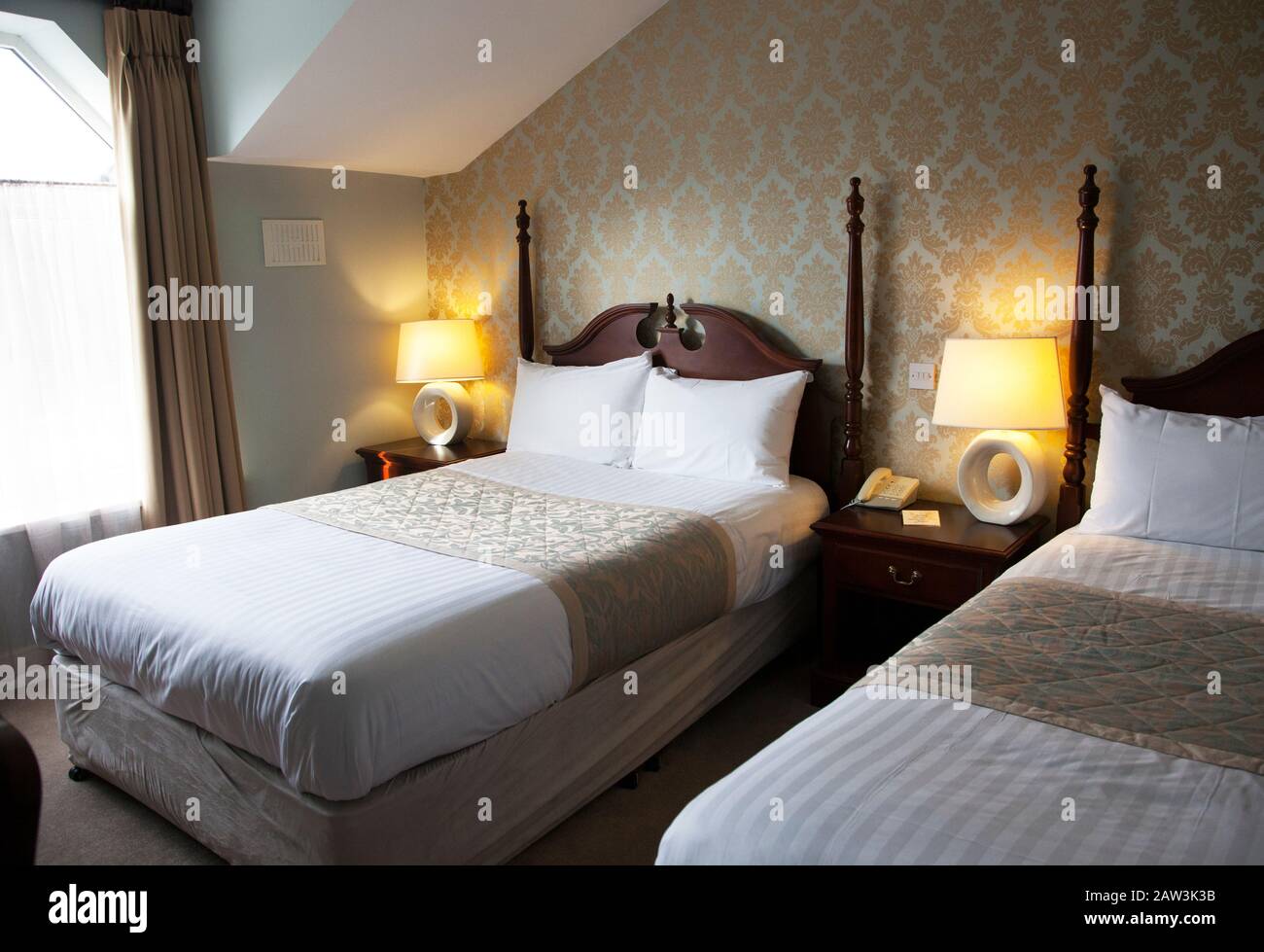 Bedroom in Abbeyleix Manor Hotel, Abbeyleix, Co Laois, Ireland Stock Photo