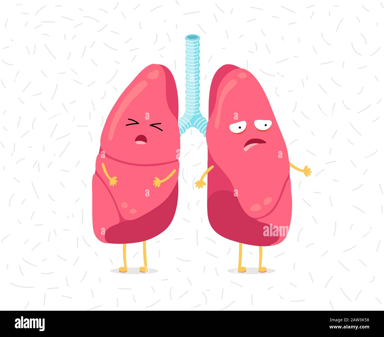 Cartoon lung character afraid dust or dangerous viral infections. Human internal organ prevents sick pneumonia tuberculosis airborne droplet. Medical warning disease protection vector eps illusrtation Stock Vector