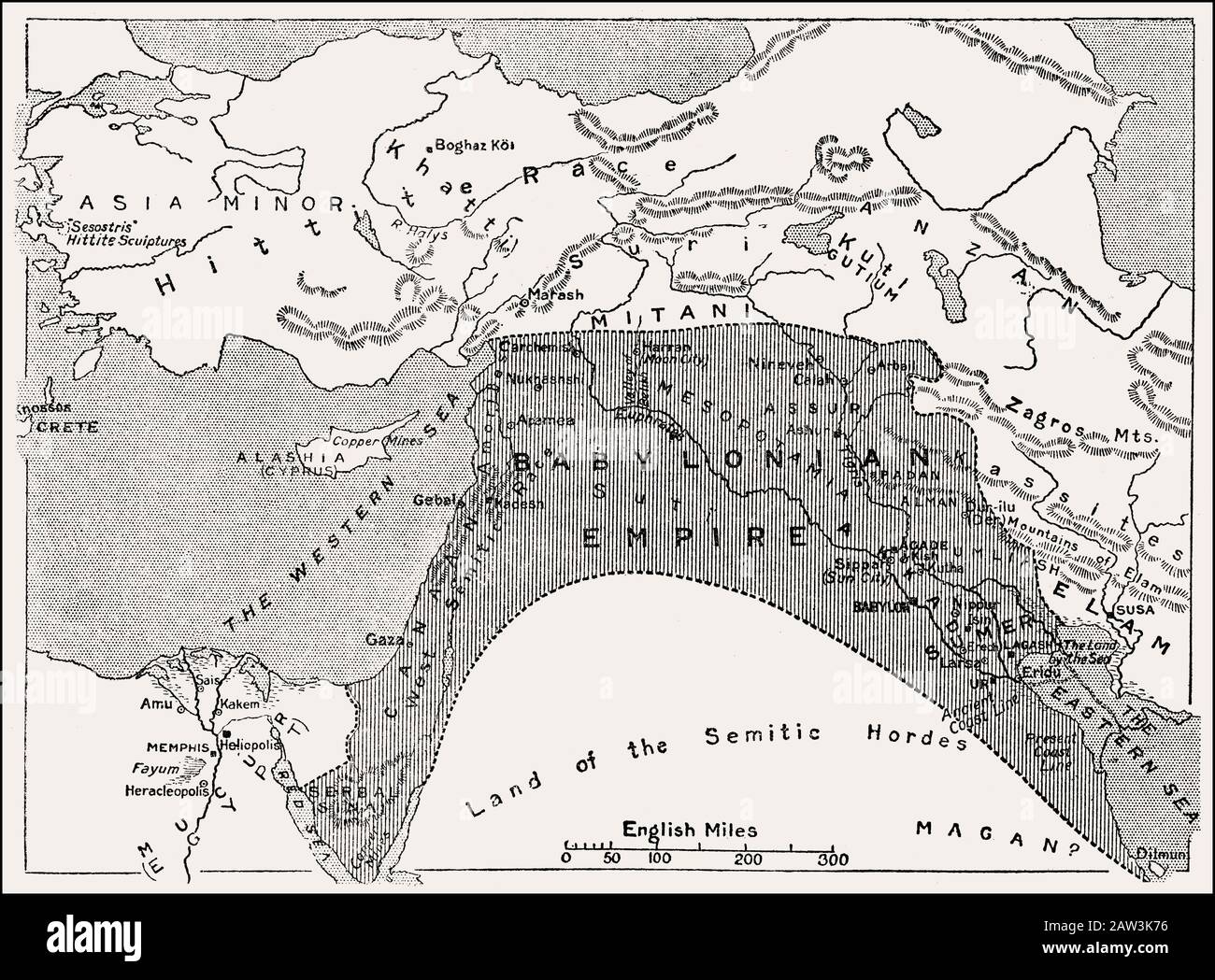 Map of the Babylonian Empire, cradle of civilization, 25th century BC Stock Photo