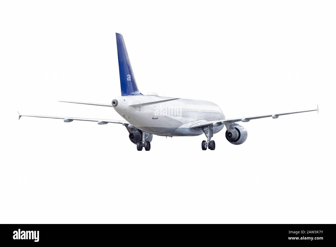 Passenger airplane liner jet back view isolated on a white background