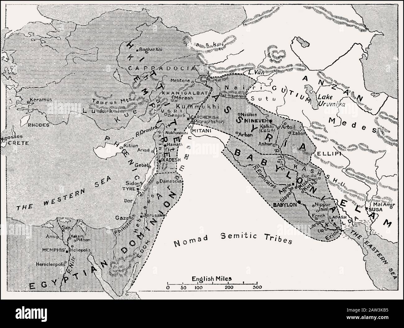 Map of the Babylonian Empire, 1500 BC until 1000 BC Stock Photo