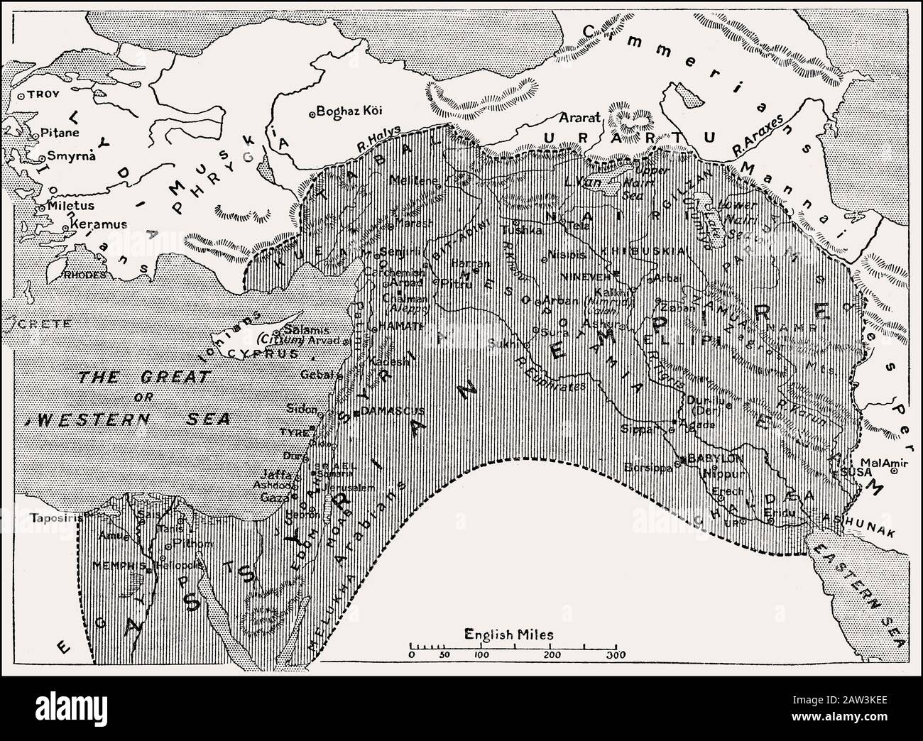 Map of the Assyrian Empire, 1000 BC until 700 BC Stock Photo