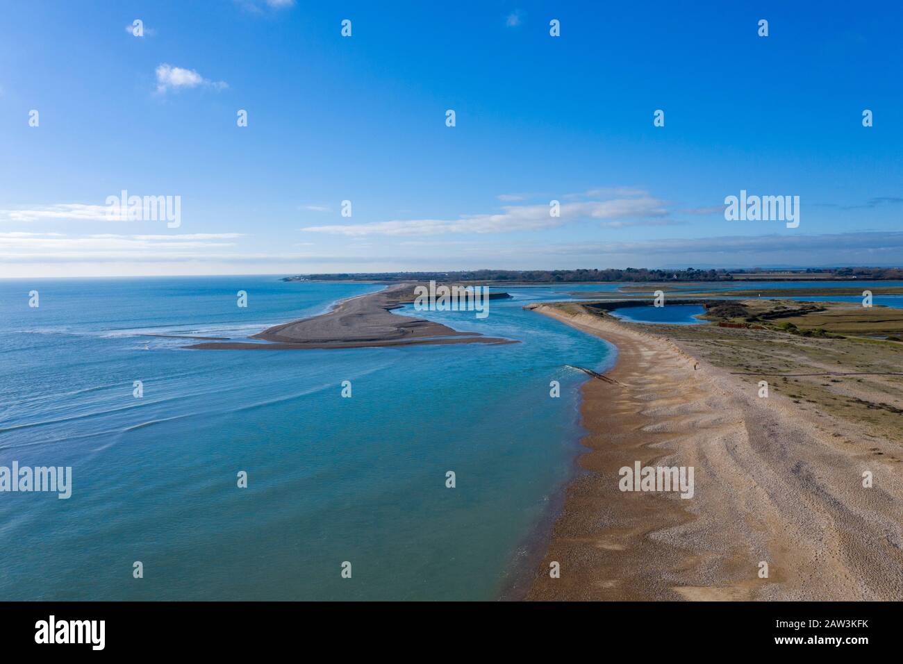 Pagham Beach sweeping bay with the entrance to Pagham Harbour Stock