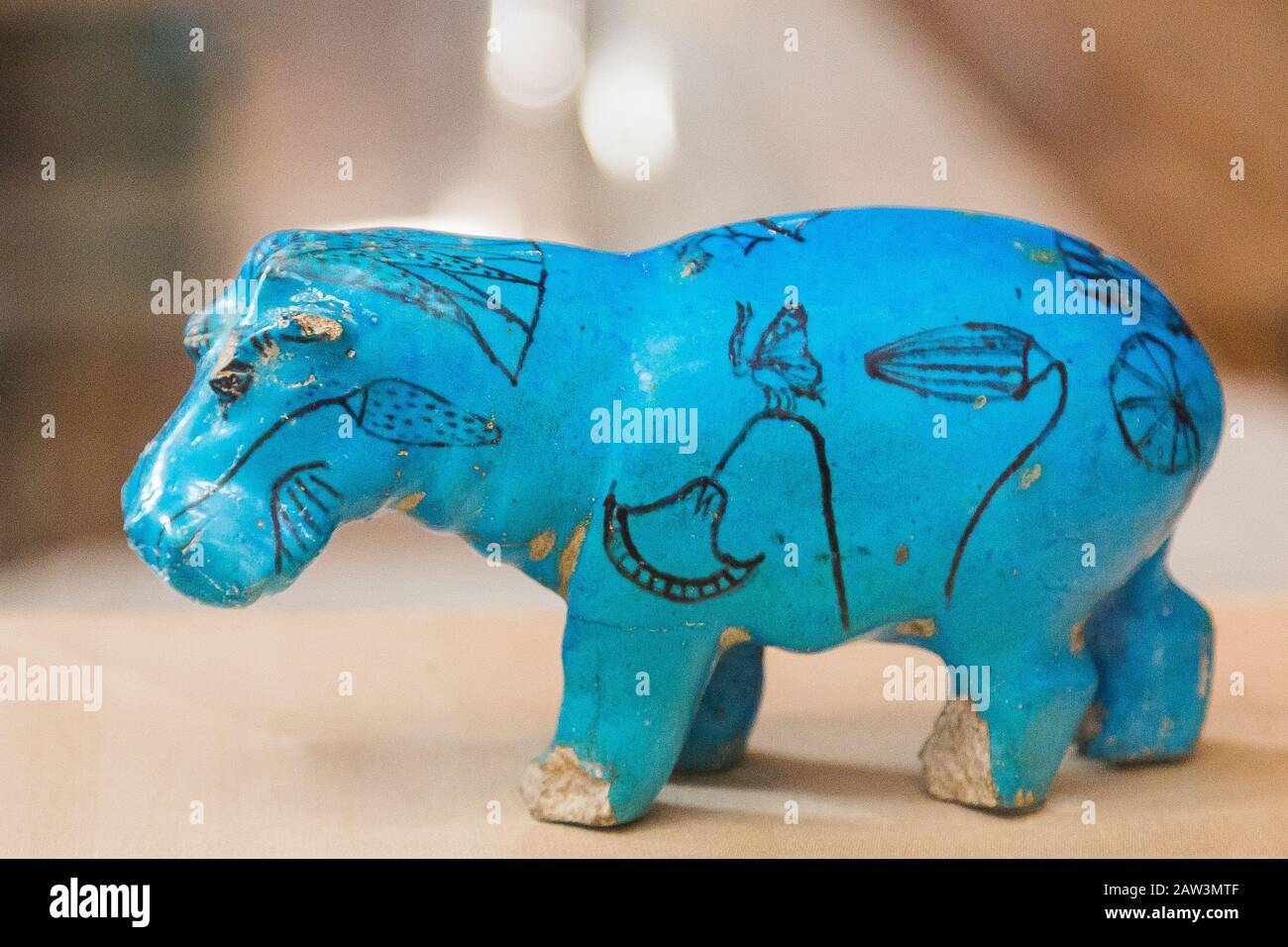 Egypt, Cairo, Egyptian Museum, a standing hippopotamus, blue Egypt, Cairo, Egyptian Museum, a standing hippopotamus, blue