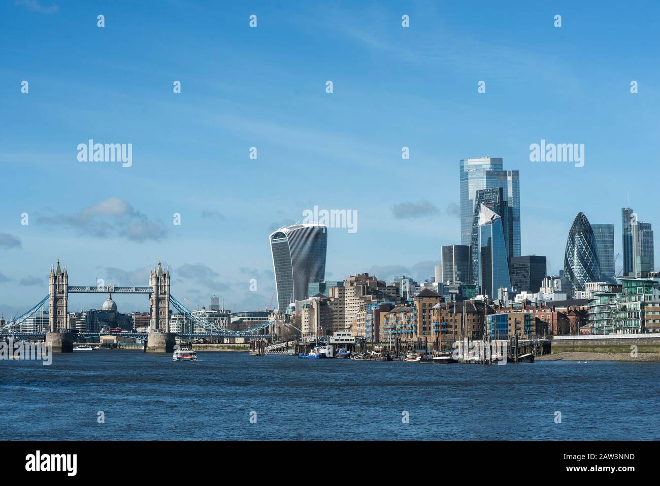 Cityscape of the the financial centre of The City of London from across The River Thames. Stock Photo