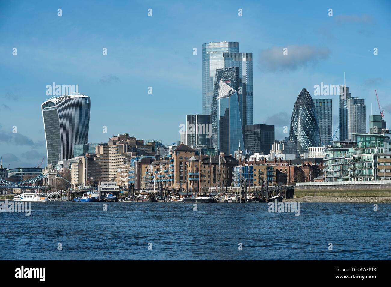 Cityscape of the the financial centre of The City of London from across The River Thames. Stock Photo