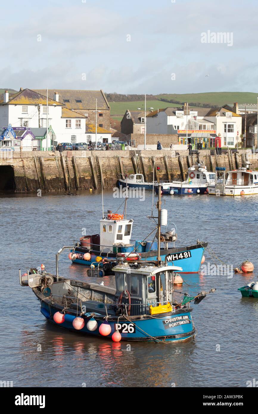 Fishing boats in the harbour at West Bay, Dorset Stock Photo - Alamy