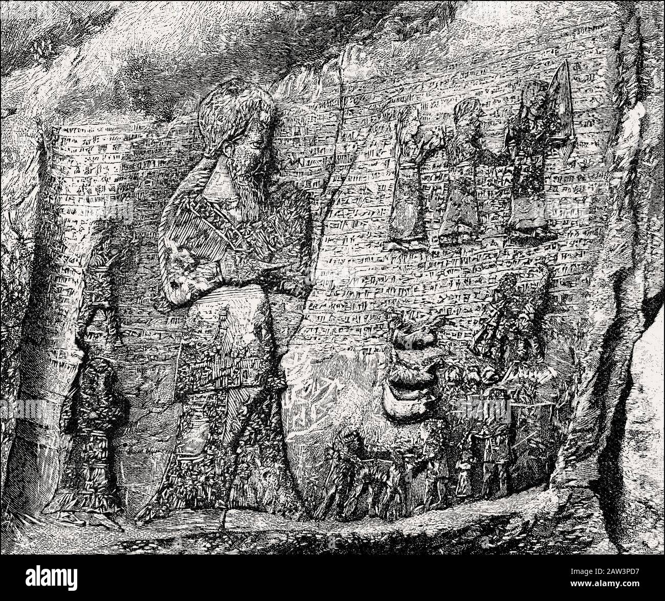 Rock Reliefs in the Elamite Sanctuary of Kul-e Farah or Kul-e Fara, Izeh, Khuzestan, Iran Stock Photo