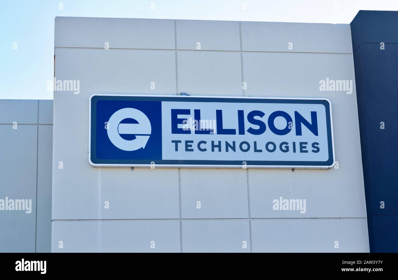 Ellison Technologies office building sign in Houston, TX. A supplier to metal cutting manufacturers that provides advanced global machining solutions. Stock Photo