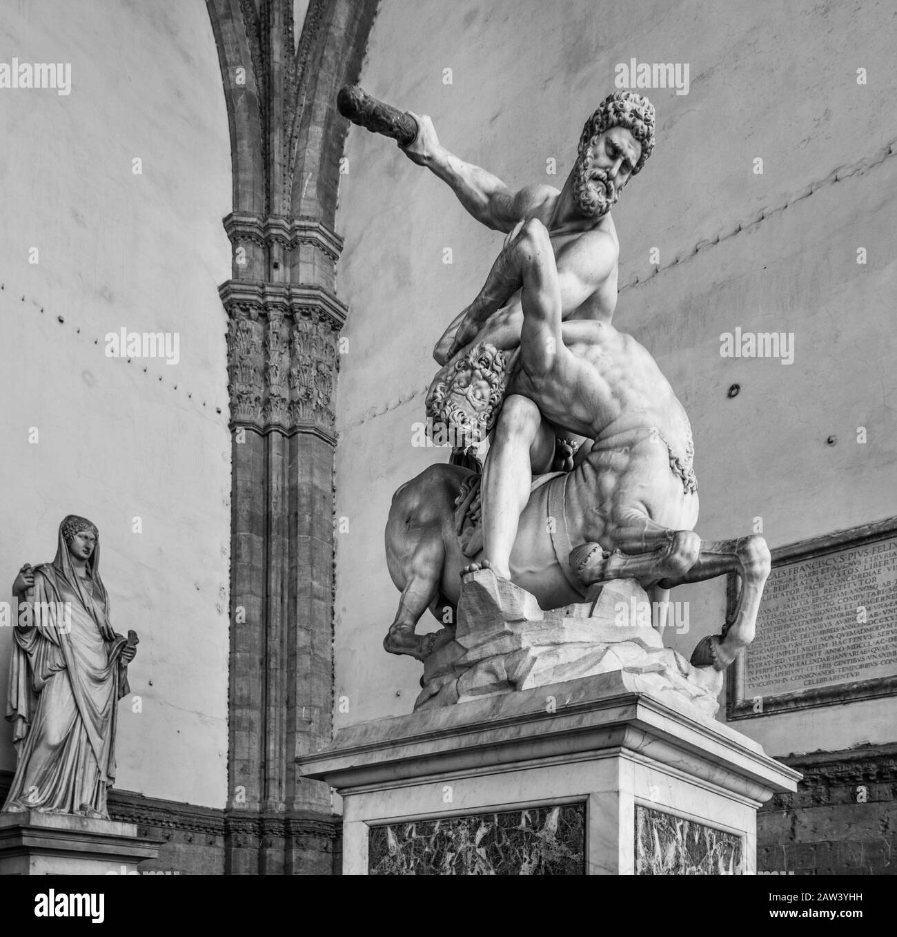 statues in the open-air sculpture gallery of Loggia dei Lanzi at Piazza della Signoria; Florence; Tuscany; Italy Stock Photo