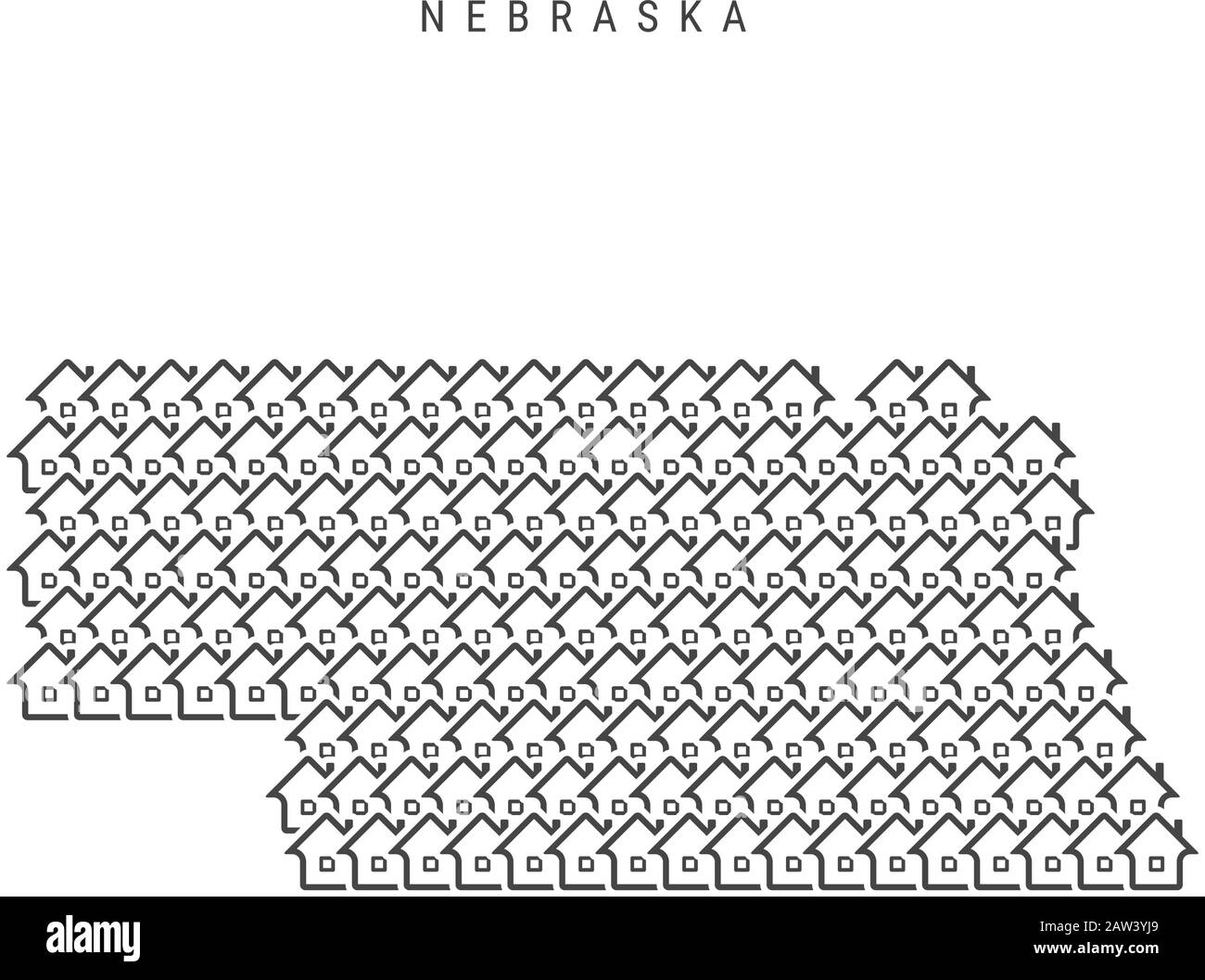 Nebraska real estate property map. Icons of houses in the shape of a