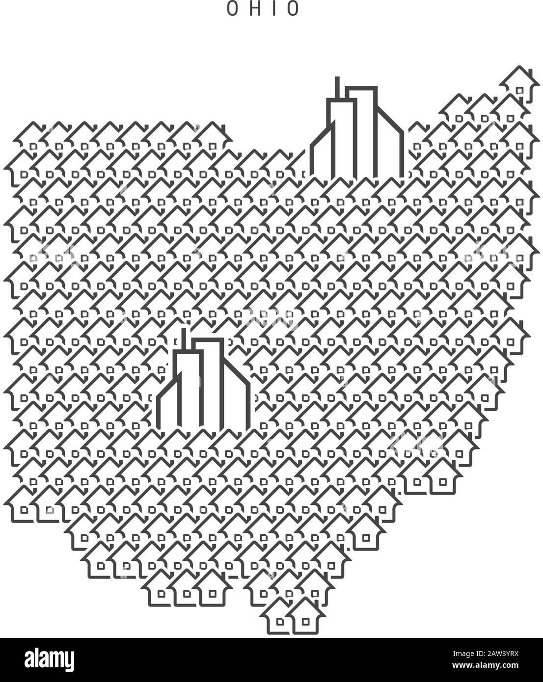 Ohio real estate property map. Icons of houses in the shape of a map of