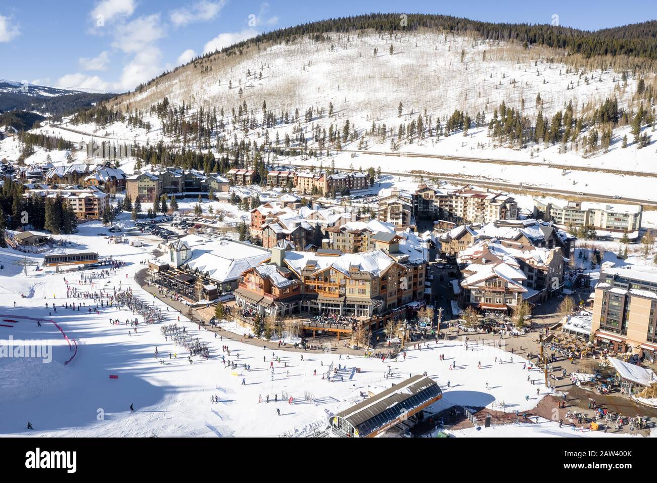 Aerial view winter recreation and sports in Copper Mountain in Colorado Stock Photo