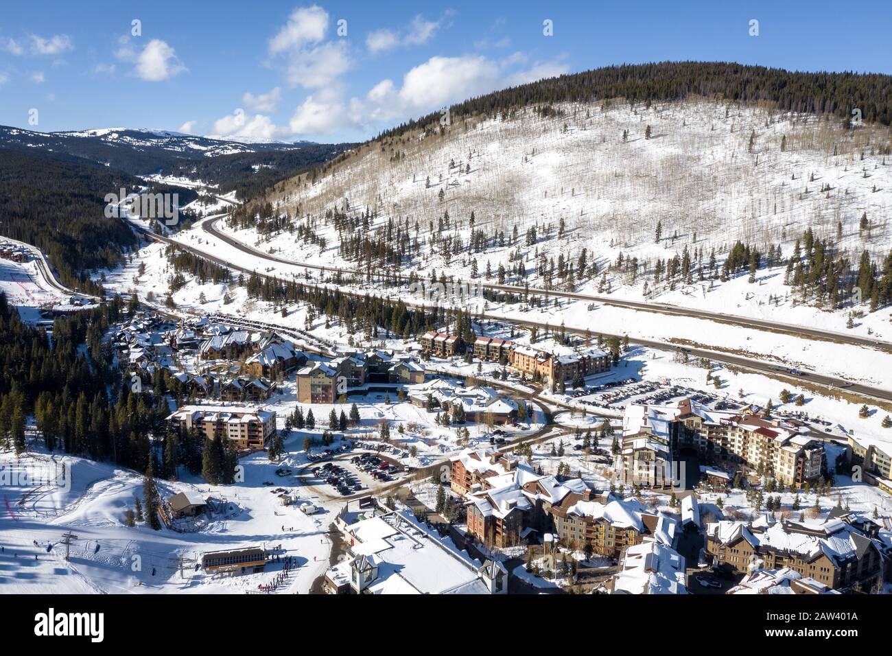 Aerial view winter recreation and sports in Copper Mountain in Colorado Stock Photo