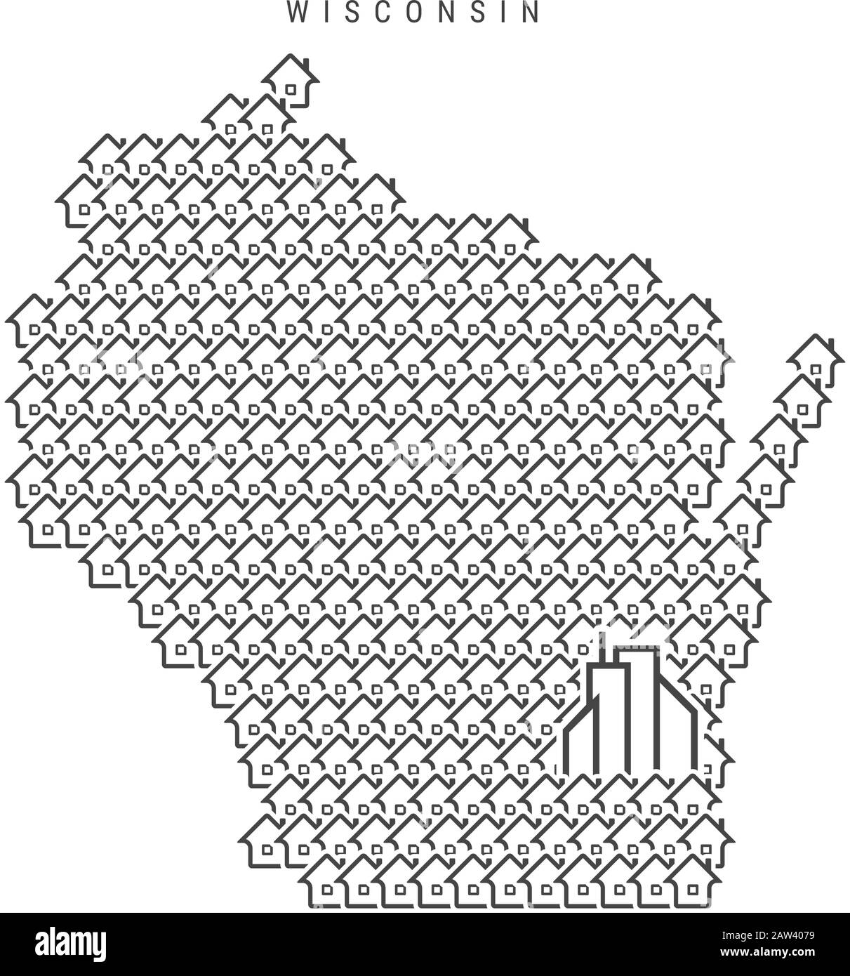 Wisconsin real estate property map. Icons of houses in the shape of a map of Wisconsin. Creative